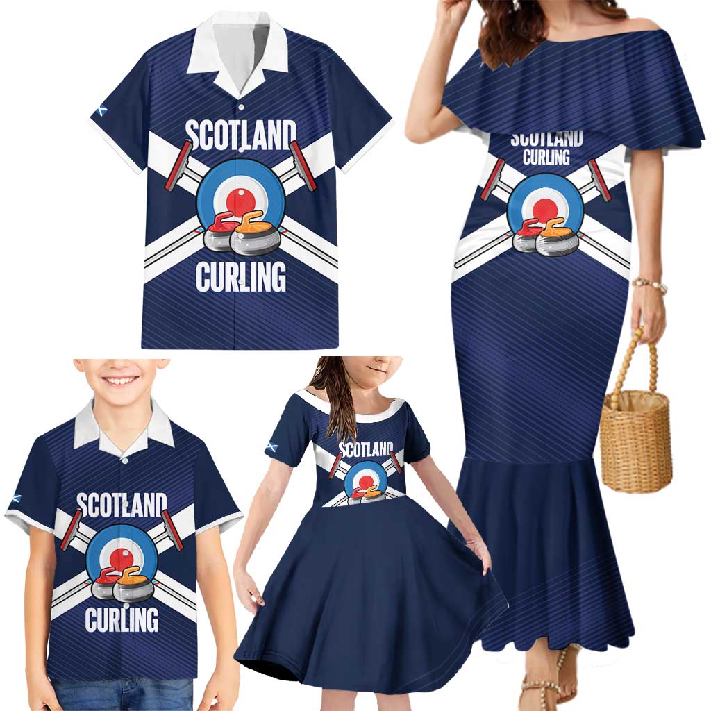 Personalized Scotland Curling Family Matching Mermaid Dress and Hawaiian Shirt Go Scottish Flag Style - Wonder Print Shop