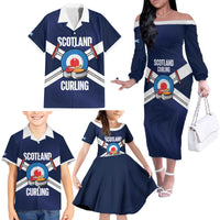 Personalized Scotland Curling Family Matching Off The Shoulder Long Sleeve Dress and Hawaiian Shirt Go Scottish Flag Style - Wonder Print Shop