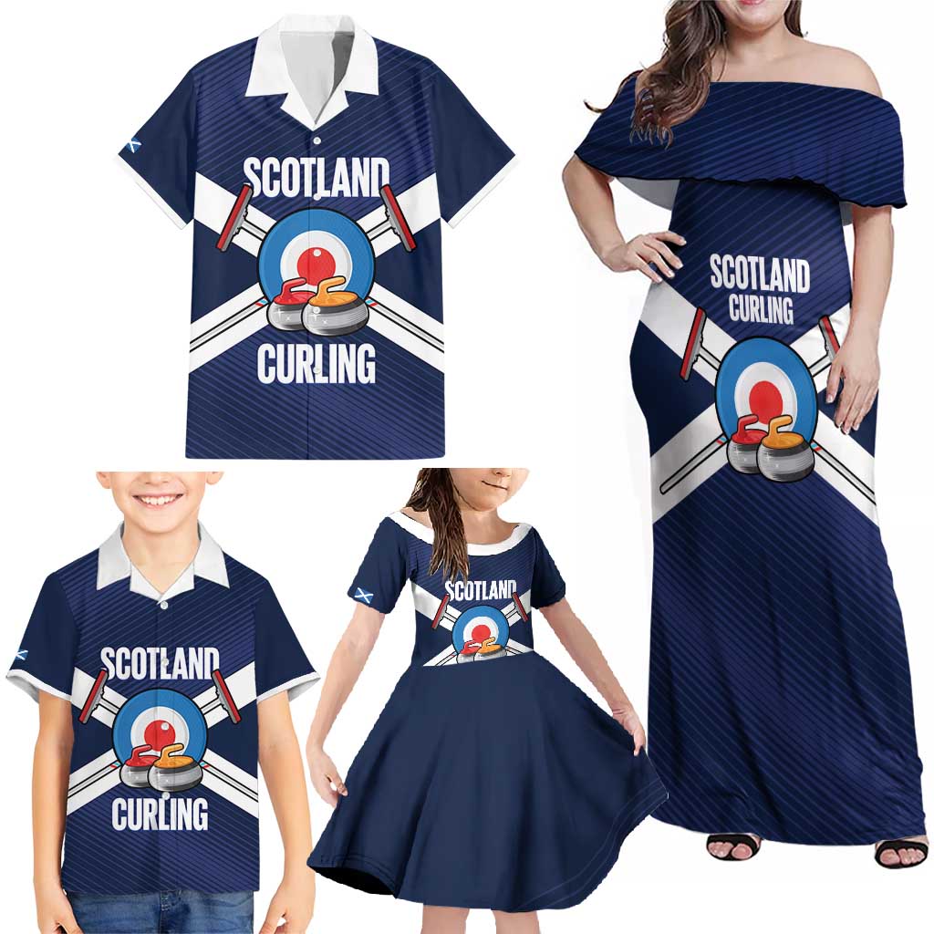 Personalized Scotland Curling Family Matching Off Shoulder Maxi Dress and Hawaiian Shirt Go Scottish Flag Style - Wonder Print Shop