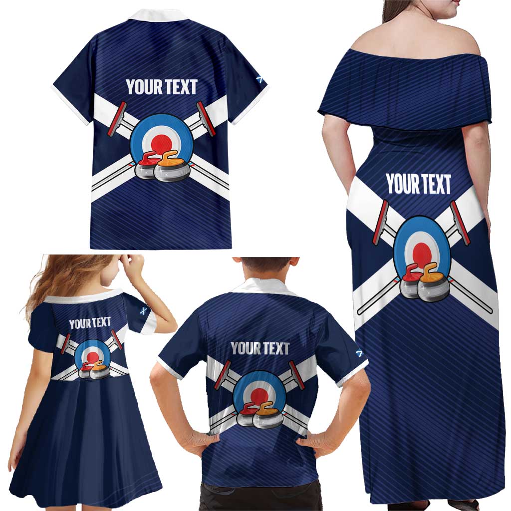 Personalized Scotland Curling Family Matching Off Shoulder Maxi Dress and Hawaiian Shirt Go Scottish Flag Style - Wonder Print Shop