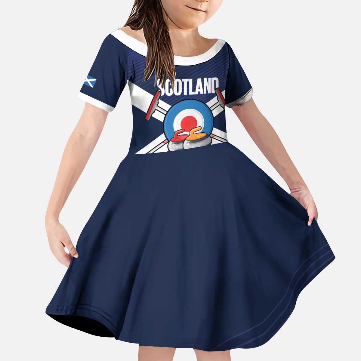 Personalized Scotland Curling Kid Short Sleeve Dress Go Scottish Flag Style - Wonder Print Shop