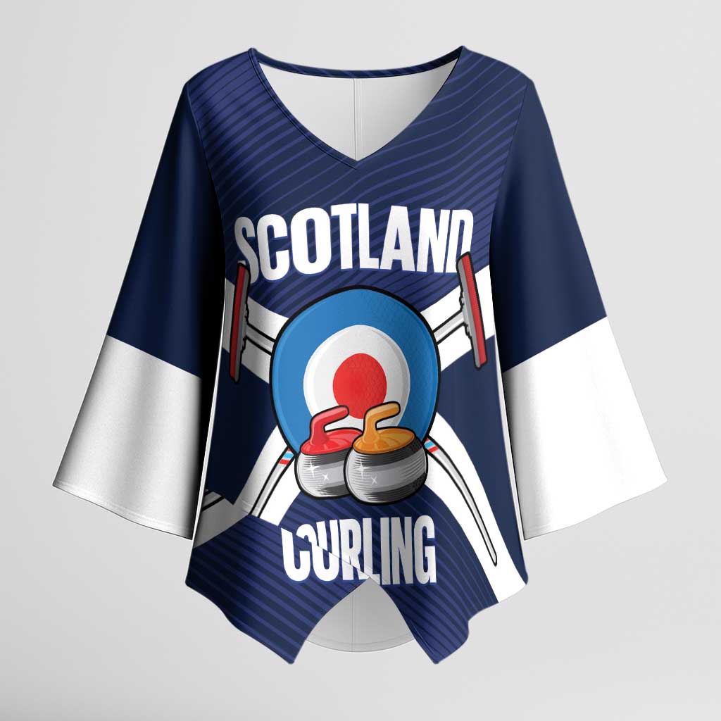 Personalized Scotland Curling Kimono Sleeve Blouse Go Scottish Flag Style - Wonder Print Shop