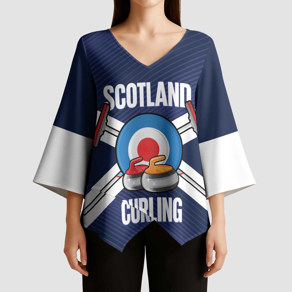 Personalized Scotland Curling Kimono Sleeve Blouse Go Scottish Flag Style - Wonder Print Shop