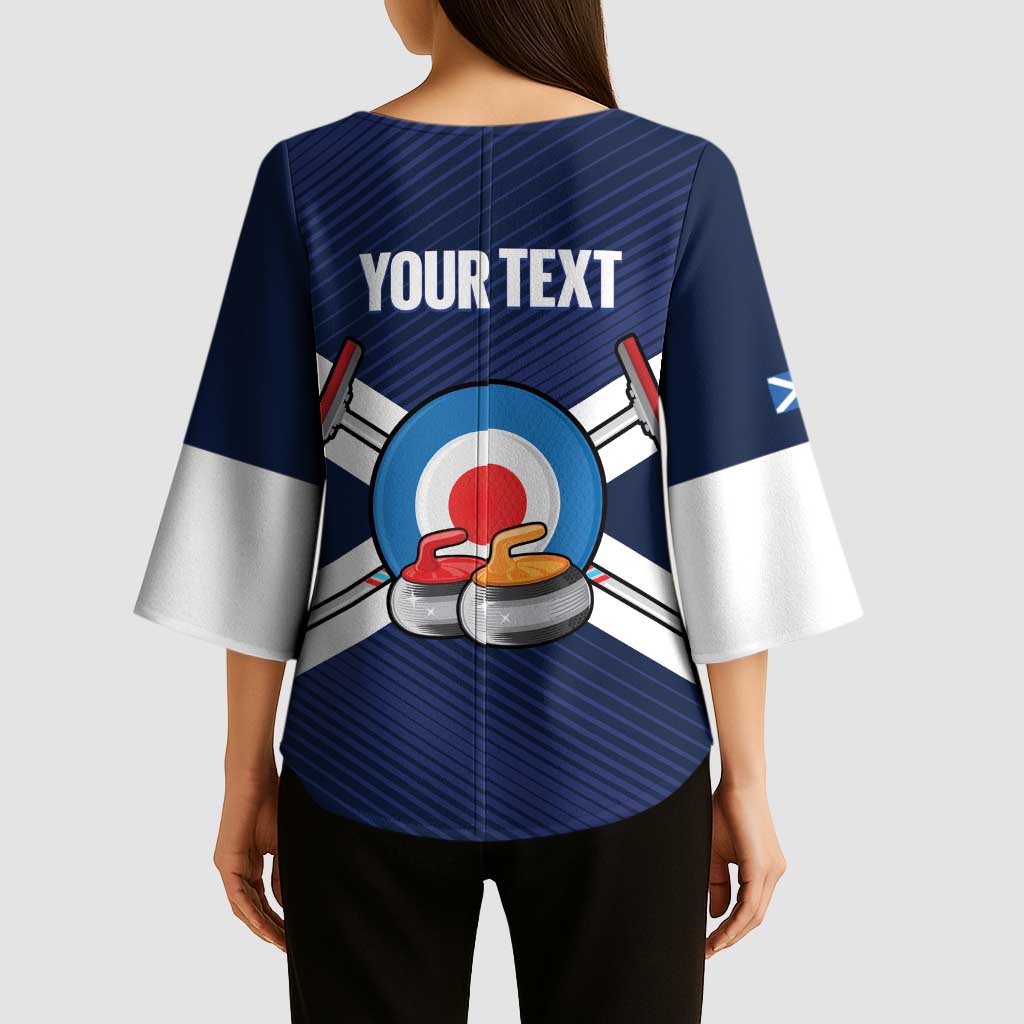 Personalized Scotland Curling Kimono Sleeve Blouse Go Scottish Flag Style - Wonder Print Shop