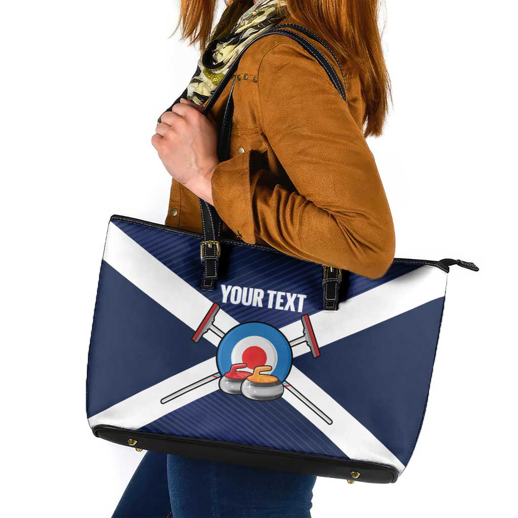 Personalized Scotland Curling Leather Tote Bag Go Scottish Flag Style - Wonder Print Shop