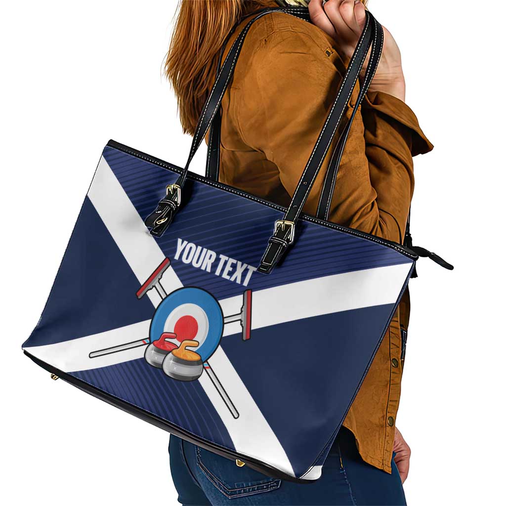 Personalized Scotland Curling Leather Tote Bag Go Scottish Flag Style - Wonder Print Shop