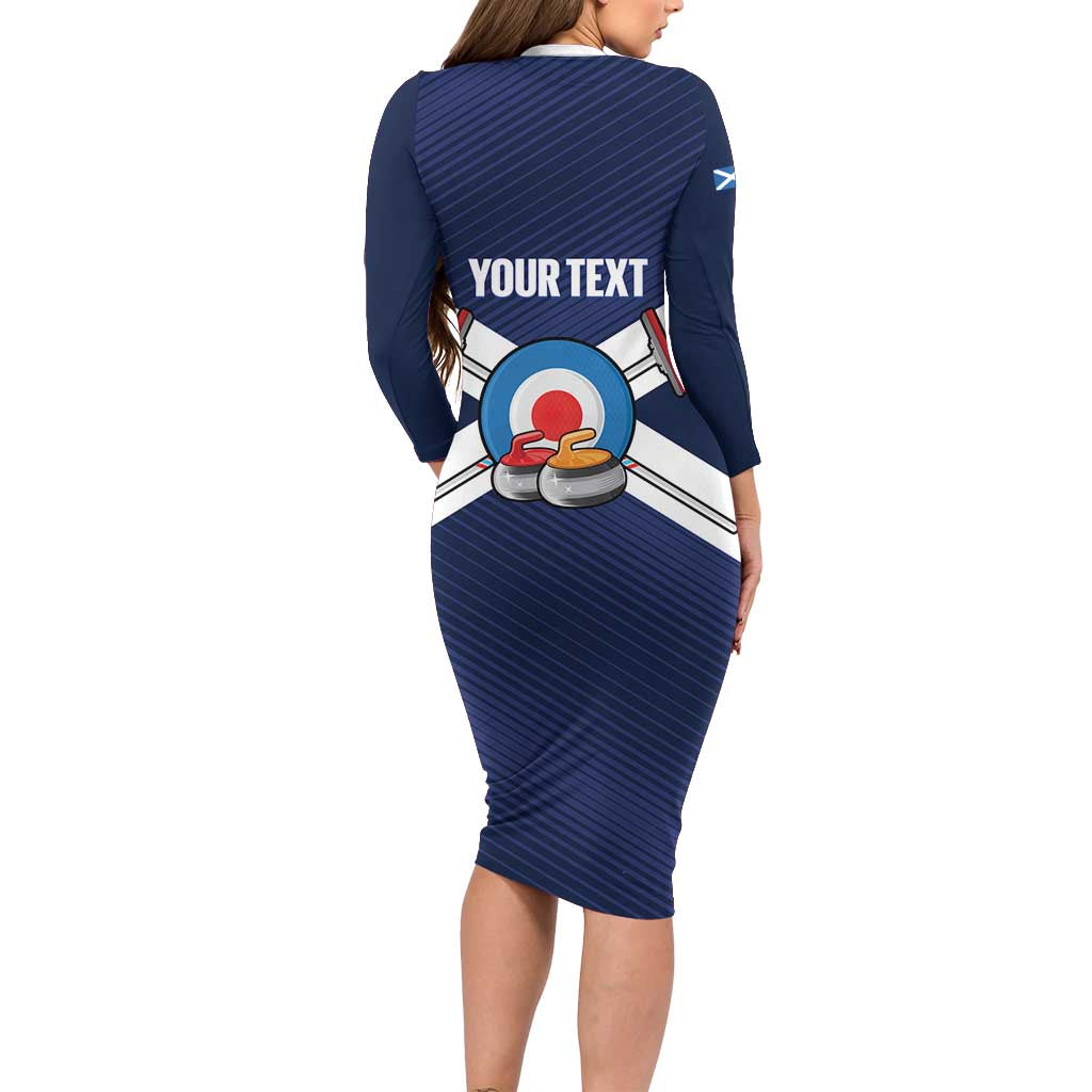 Personalized Scotland Curling Long Sleeve Bodycon Dress Go Scottish Flag Style - Wonder Print Shop