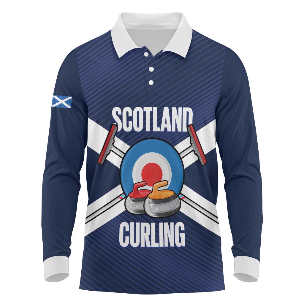 Personalized Scotland Curling Long Sleeve Polo Shirt Go Scottish Flag Style - Wonder Print Shop