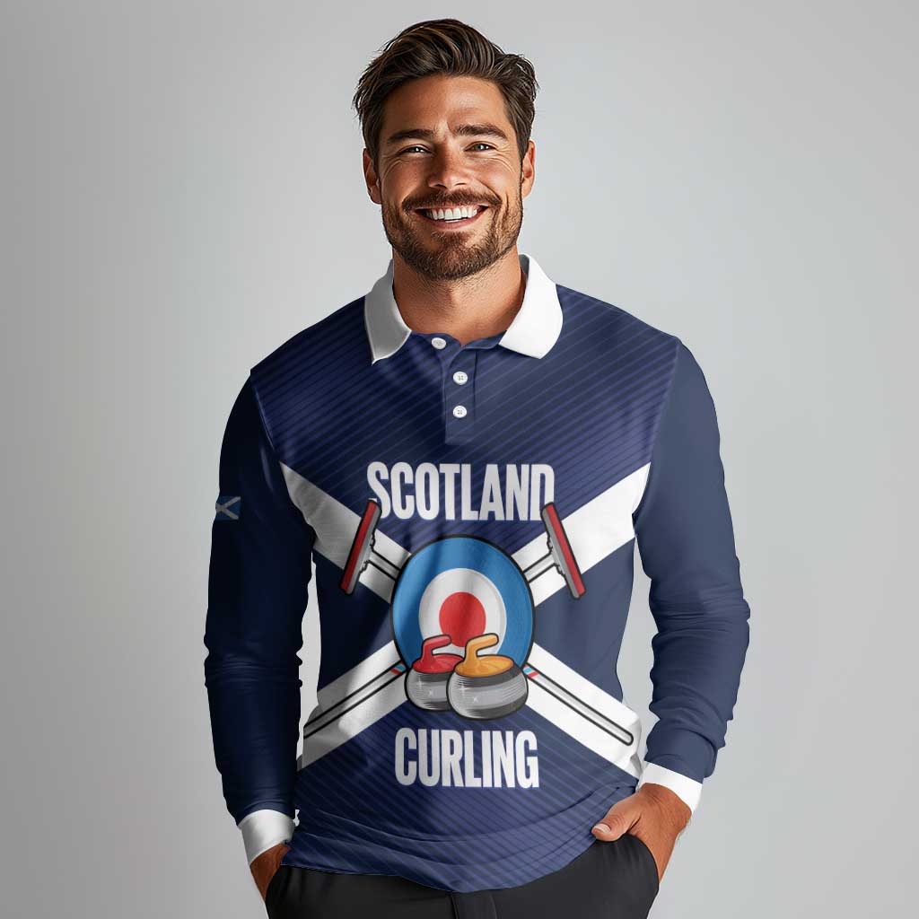 Personalized Scotland Curling Long Sleeve Polo Shirt Go Scottish Flag Style - Wonder Print Shop