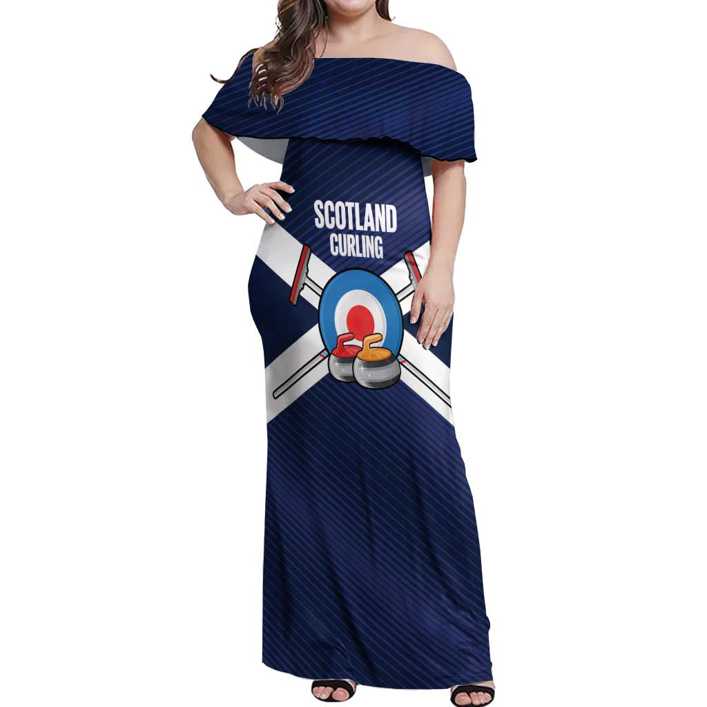 Personalized Scotland Curling Off Shoulder Maxi Dress Go Scottish Flag Style - Wonder Print Shop