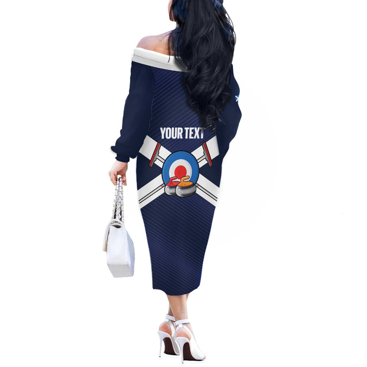 Personalized Scotland Curling Off The Shoulder Long Sleeve Dress Go Scottish Flag Style - Wonder Print Shop