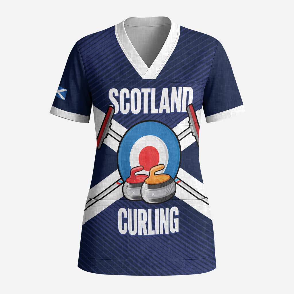 Personalized Scotland Curling Scrub Top Go Scottish Flag Style - Wonder Print Shop