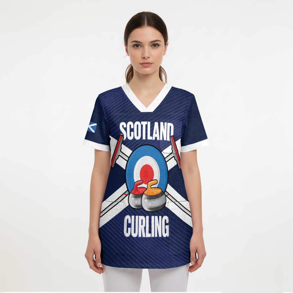 Personalized Scotland Curling Scrub Top Go Scottish Flag Style - Wonder Print Shop