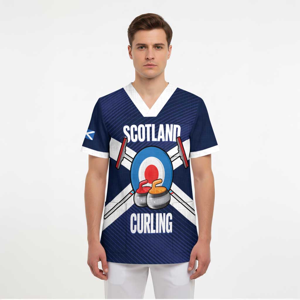 Personalized Scotland Curling Scrub Top Go Scottish Flag Style - Wonder Print Shop