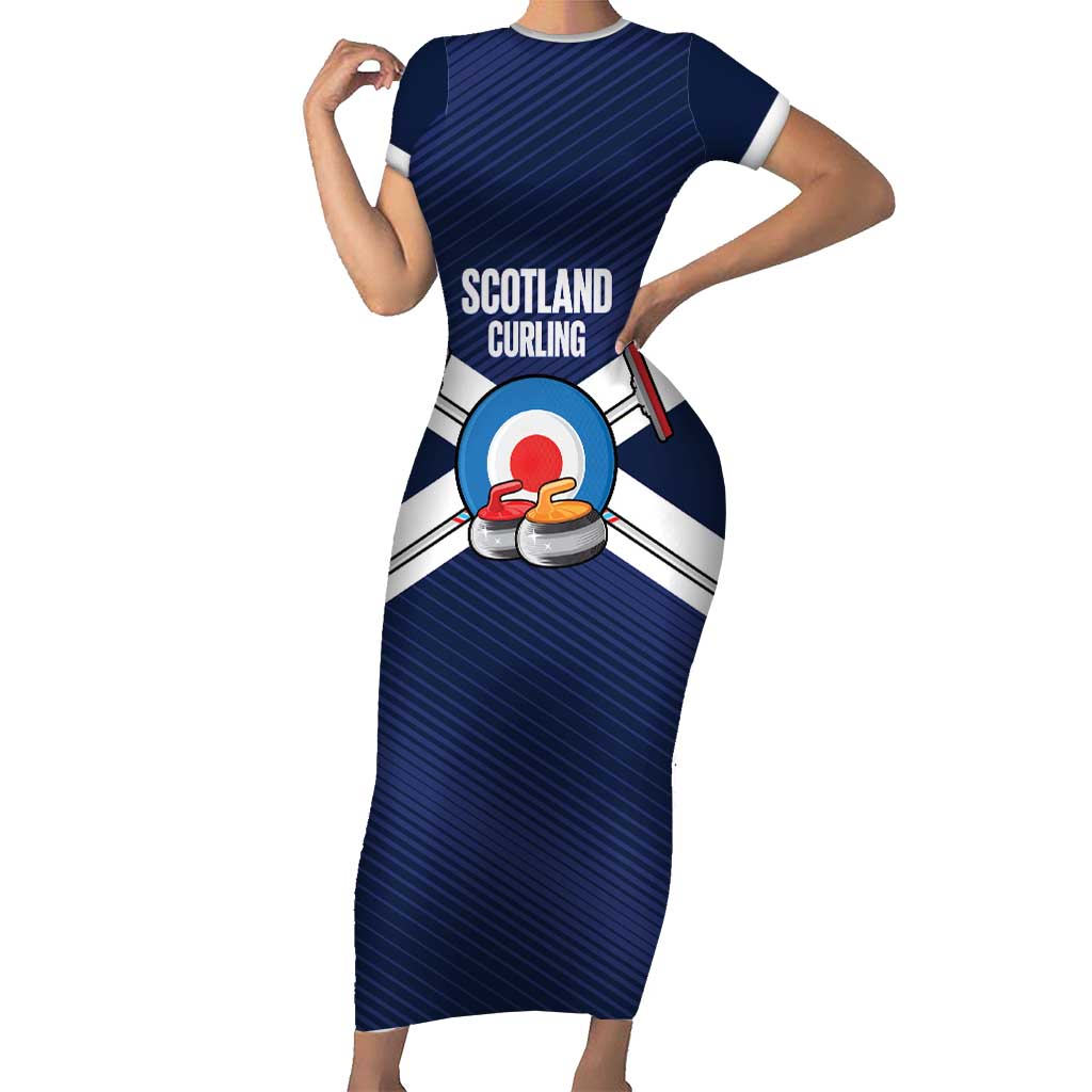 Personalized Scotland Curling Short Sleeve Bodycon Dress Go Scottish Flag Style - Wonder Print Shop