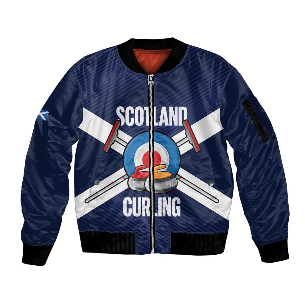 Personalized Scotland Curling Sleeve Zip Bomber Jacket Go Scottish Flag Style - Wonder Print Shop