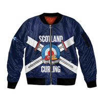 Personalized Scotland Curling Sleeve Zip Bomber Jacket Go Scottish Flag Style - Wonder Print Shop