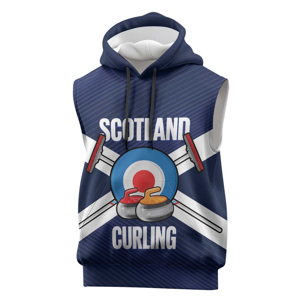 Personalized Scotland Curling Sleeveless Hoodie Go Scottish Flag Style - Wonder Print Shop