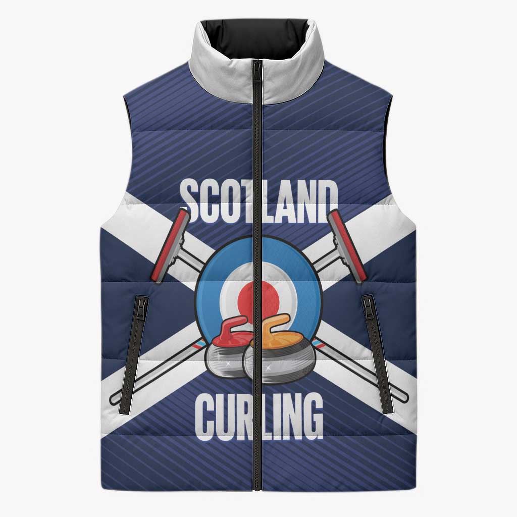 Personalized Scotland Curling Sleeveless Puffer Jacket Go Scottish Flag Style - Wonder Print Shop