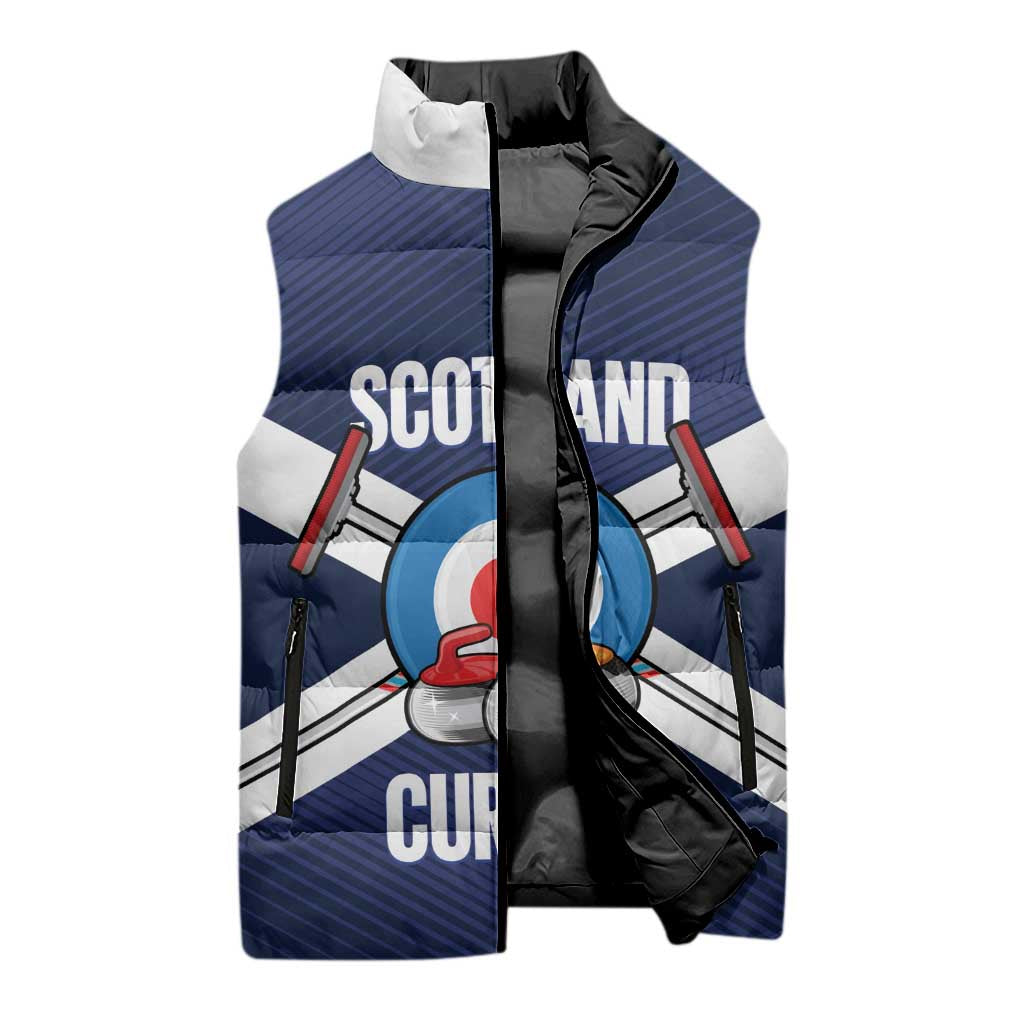 Personalized Scotland Curling Sleeveless Puffer Jacket Go Scottish Flag Style - Wonder Print Shop