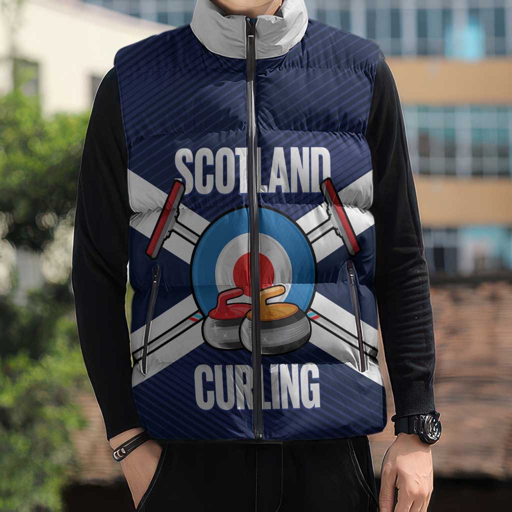 Personalized Scotland Curling Sleeveless Puffer Jacket Go Scottish Flag Style - Wonder Print Shop