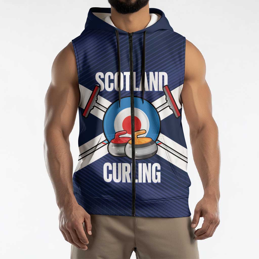 Personalized Scotland Curling Sleeveless Zip Hoodie Go Scottish Flag Style - Wonder Print Shop