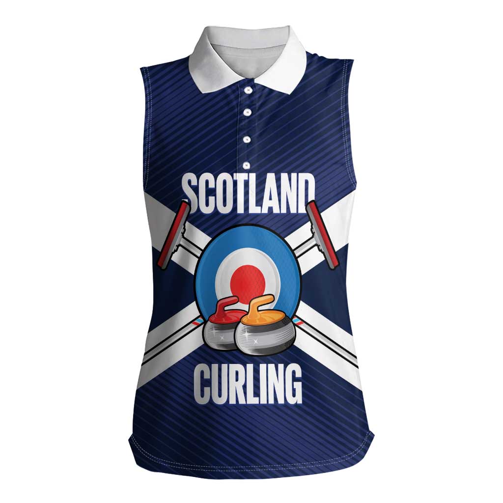 Personalized Scotland Curling Women Sleeveless Polo Shirt Go Scottish Flag Style - Wonder Print Shop