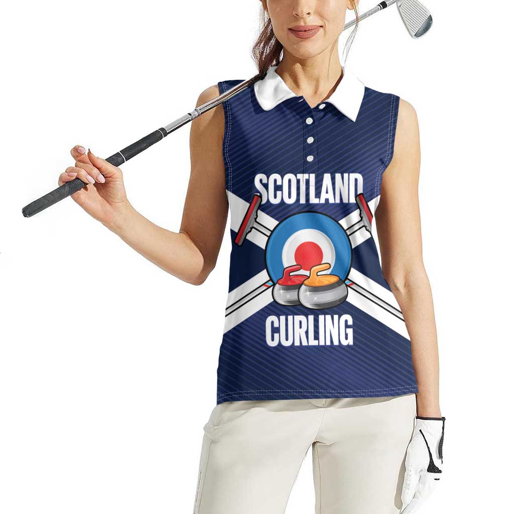 Personalized Scotland Curling Women Sleeveless Polo Shirt Go Scottish Flag Style - Wonder Print Shop