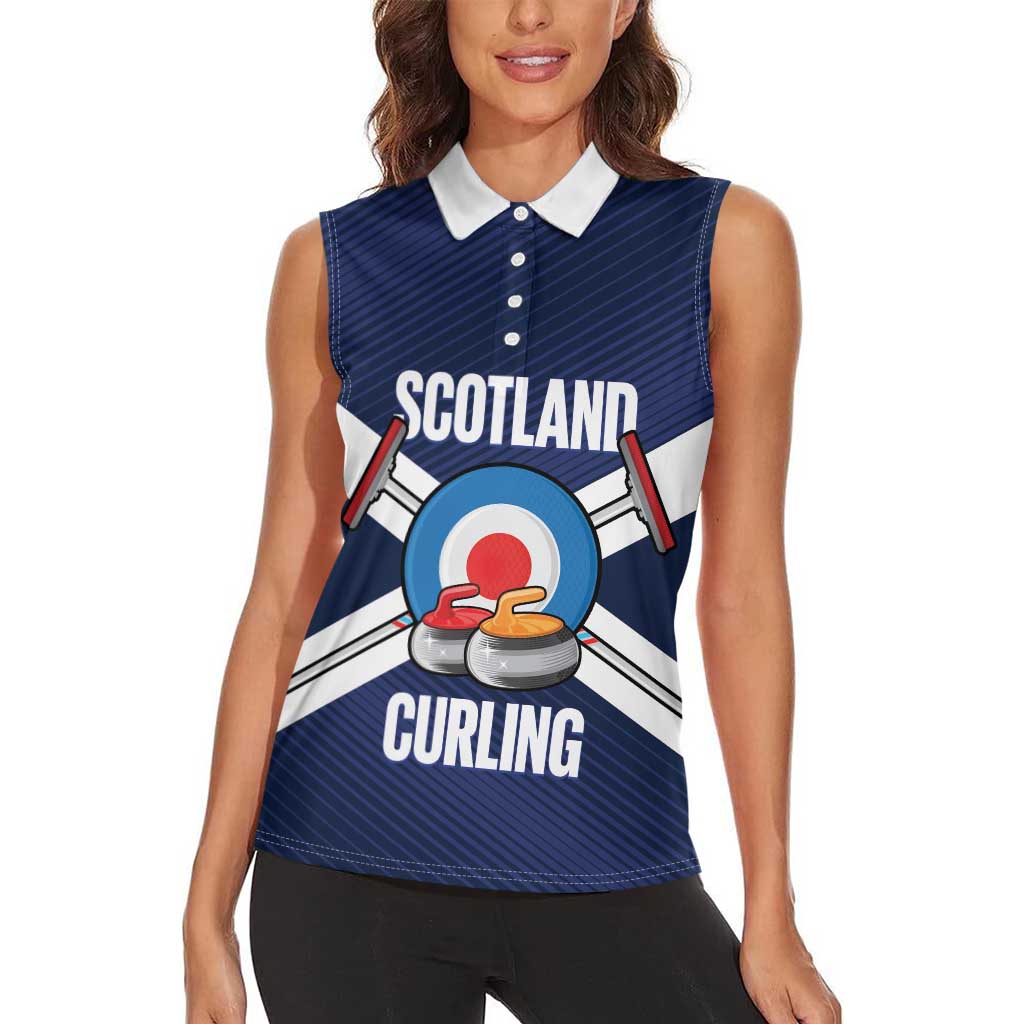Personalized Scotland Curling Women Sleeveless Polo Shirt Go Scottish Flag Style - Wonder Print Shop