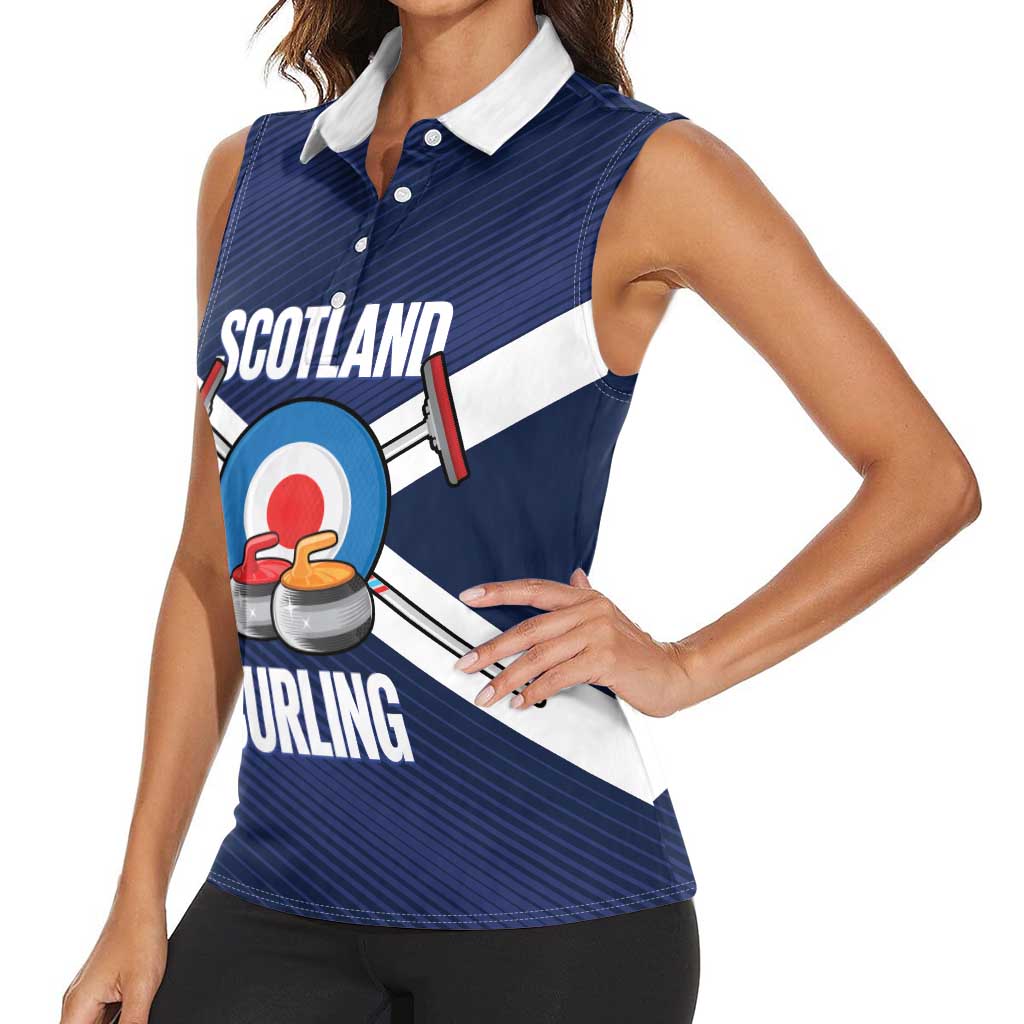 Personalized Scotland Curling Women Sleeveless Polo Shirt Go Scottish Flag Style - Wonder Print Shop