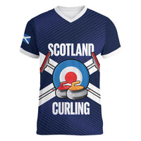 Personalized Scotland Curling Women V-Neck T-Shirt Go Scottish Flag Style - Wonder Print Shop