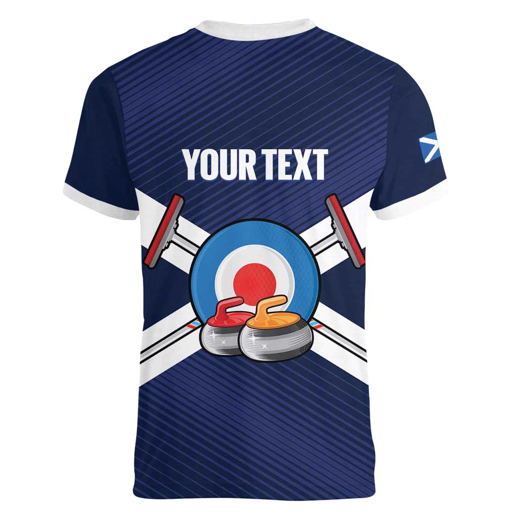 Personalized Scotland Curling Women V-Neck T-Shirt Go Scottish Flag Style - Wonder Print Shop