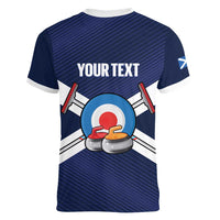 Personalized Scotland Curling Women V-Neck T-Shirt Go Scottish Flag Style - Wonder Print Shop