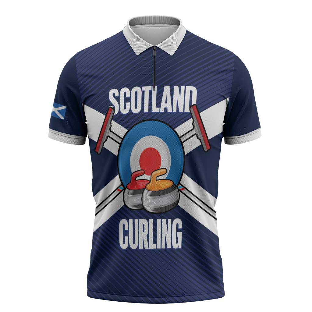 Personalized Scotland Curling Zipper Polo Shirt Go Scottish Flag Style - Wonder Print Shop