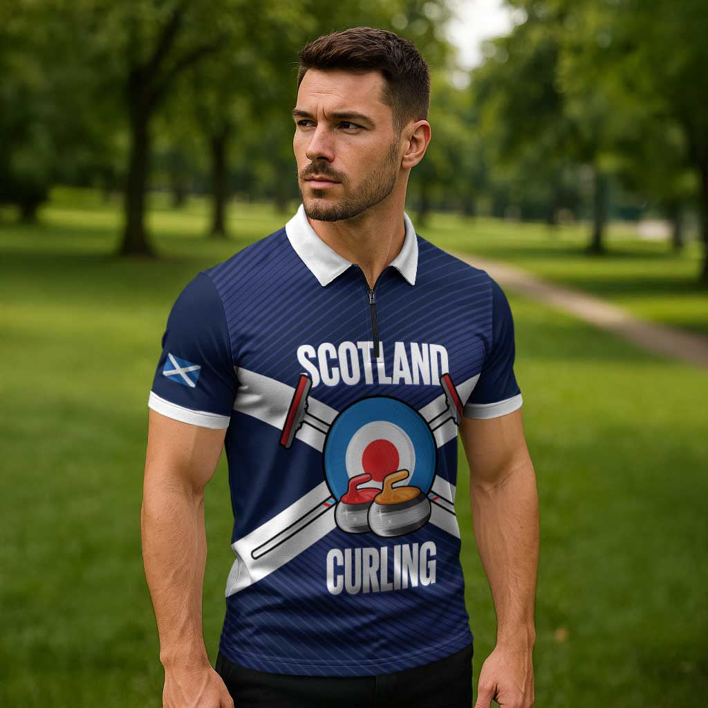 Personalized Scotland Curling Zipper Polo Shirt Go Scottish Flag Style - Wonder Print Shop