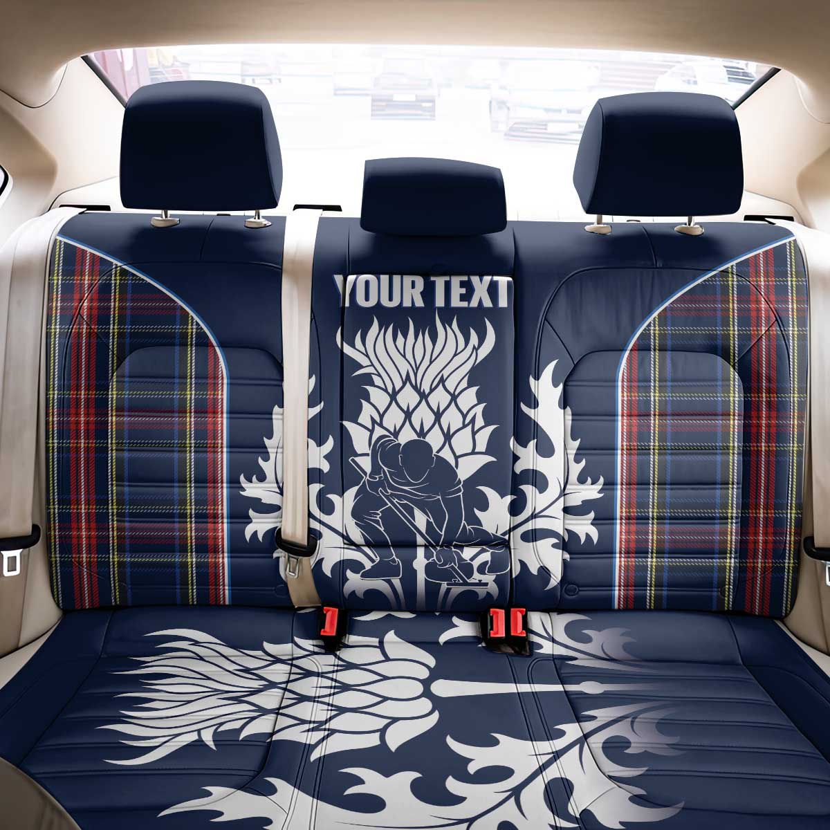Custom Scotland Curling Back Car Seat Cover Scottish Thistle Mix Tartan Pattern - Wonder Print Shop