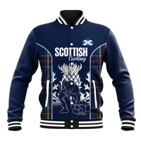 Custom Scotland Curling Baseball Jacket Scottish Thistle Mix Tartan Pattern - Wonder Print Shop