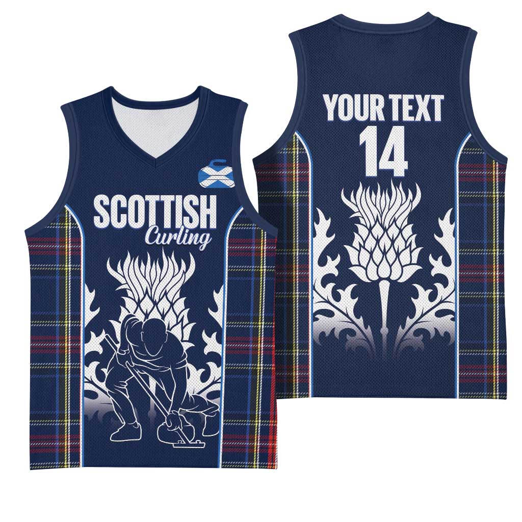 Custom Scotland Curling Basketball Jersey Scottish Thistle Mix Tartan Pattern - Wonder Print Shop