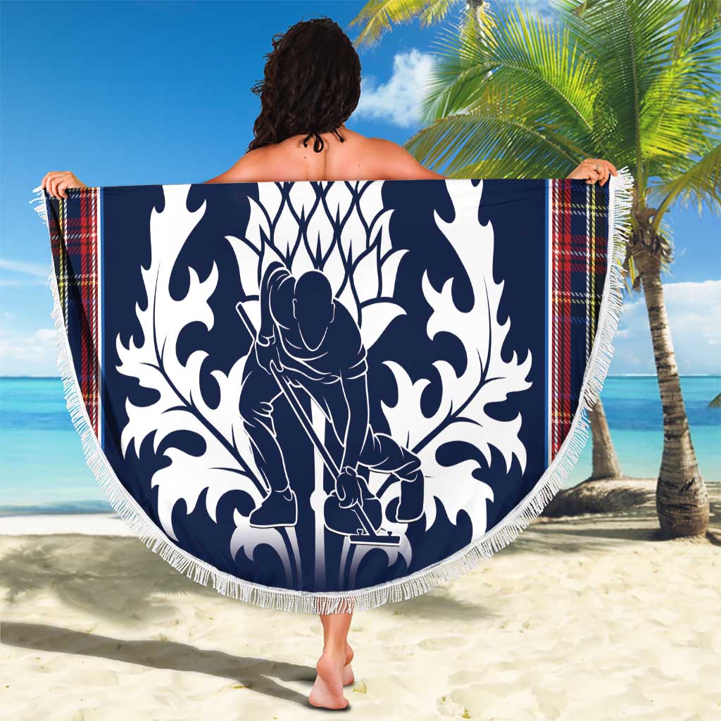 Custom Scotland Curling Beach Blanket Scottish Thistle Mix Tartan Pattern - Wonder Print Shop