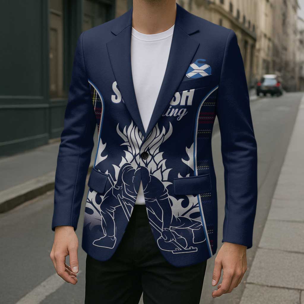 Custom Scotland Curling Blazer Scottish Thistle Mix Tartan Pattern - Wonder Print Shop