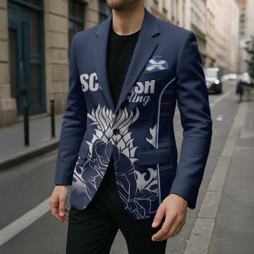 Custom Scotland Curling Blazer Scottish Thistle Mix Tartan Pattern - Wonder Print Shop