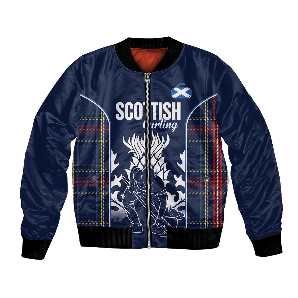 Custom Scotland Curling Bomber Jacket Scottish Thistle Mix Tartan Pattern - Wonder Print Shop