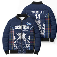 Custom Scotland Curling Bomber Puffer Jacket Scottish Thistle Mix Tartan Pattern - Wonder Print Shop