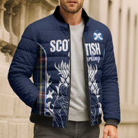 Custom Scotland Curling Bomber Puffer Jacket Scottish Thistle Mix Tartan Pattern - Wonder Print Shop