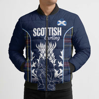 Custom Scotland Curling Bomber Puffer Jacket Scottish Thistle Mix Tartan Pattern - Wonder Print Shop