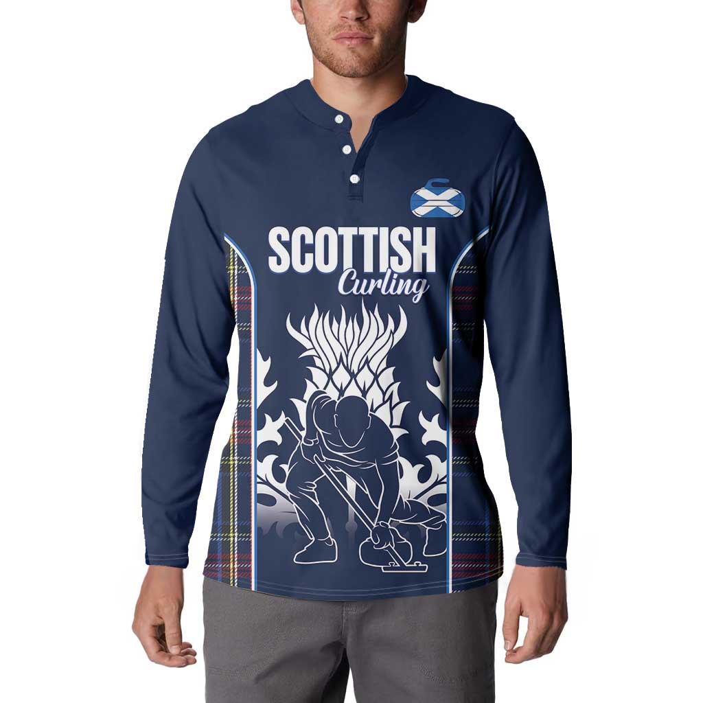 Custom Scotland Curling Button Sweatshirt Scottish Thistle Mix Tartan Pattern - Wonder Print Shop