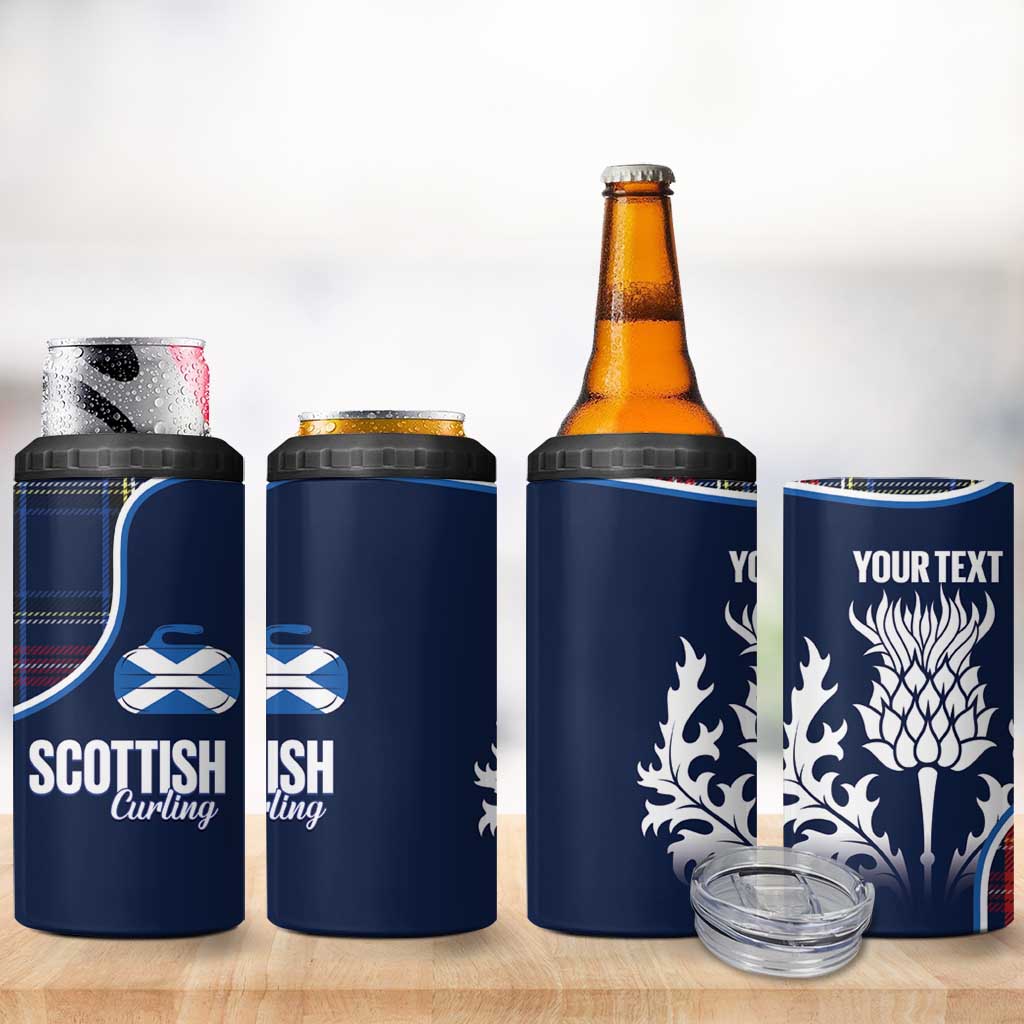 Custom Scotland Curling 4 in 1 Can Cooler Tumbler Scottish Thistle Mix Tartan Pattern - Wonder Print Shop