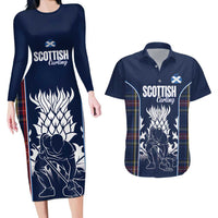 Custom Scotland Curling Couples Matching Long Sleeve Bodycon Dress and Hawaiian Shirt Scottish Thistle Mix Tartan Pattern - Wonder Print Shop