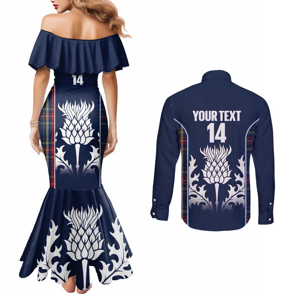 Custom Scotland Curling Couples Matching Mermaid Dress and Long Sleeve Button Shirt Scottish Thistle Mix Tartan Pattern - Wonder Print Shop