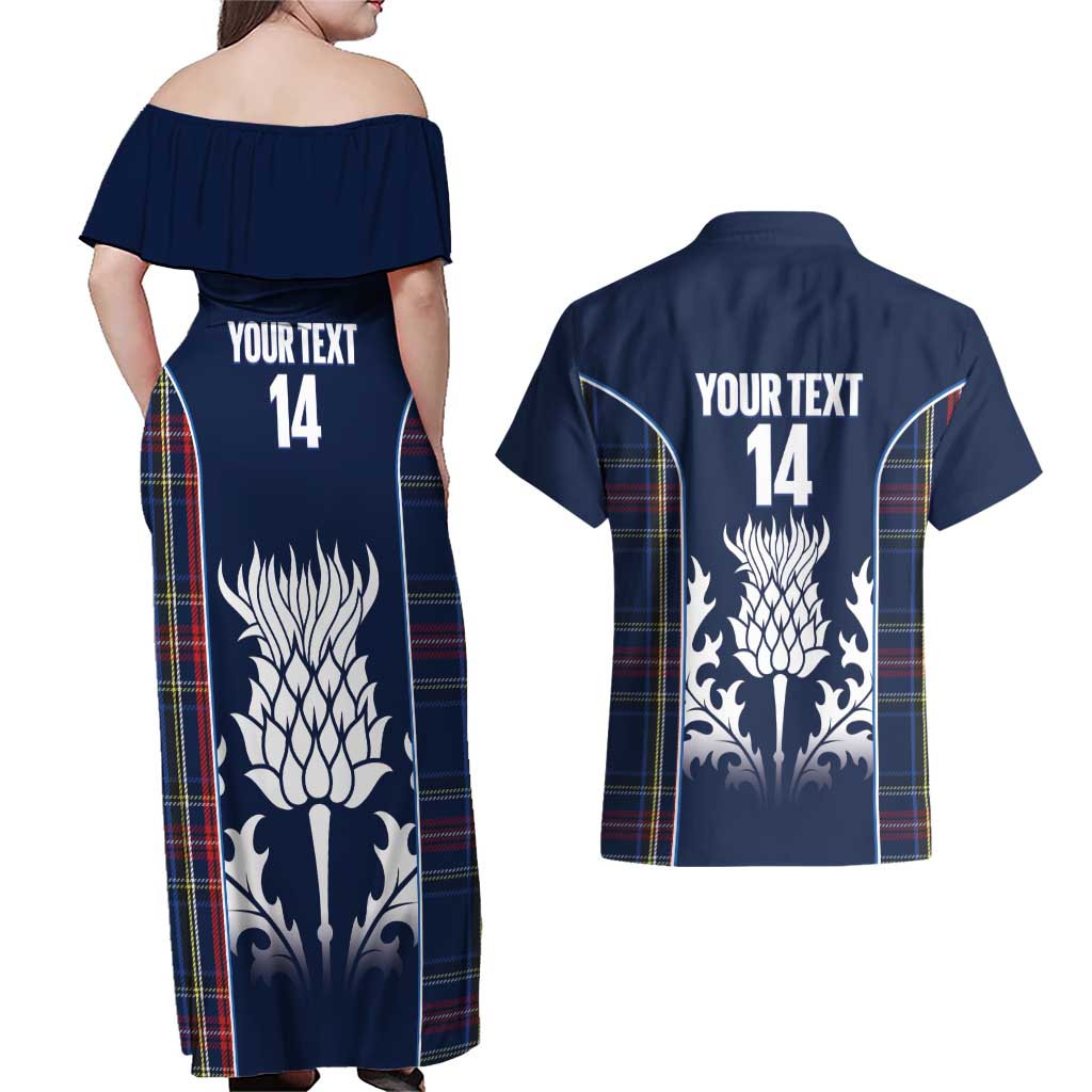 Custom Scotland Curling Couples Matching Off Shoulder Maxi Dress and Hawaiian Shirt Scottish Thistle Mix Tartan Pattern - Wonder Print Shop